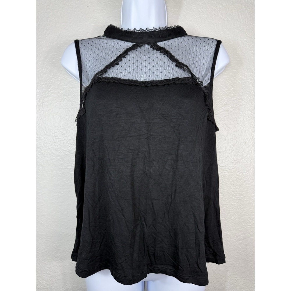 Black Lace High Neck Top Sheer Juniors Size XL Y2K Goth Glam Victorian